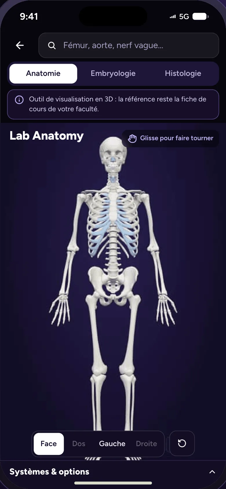 Lab Anatomy : squelette en 3D dans Medibox Lab